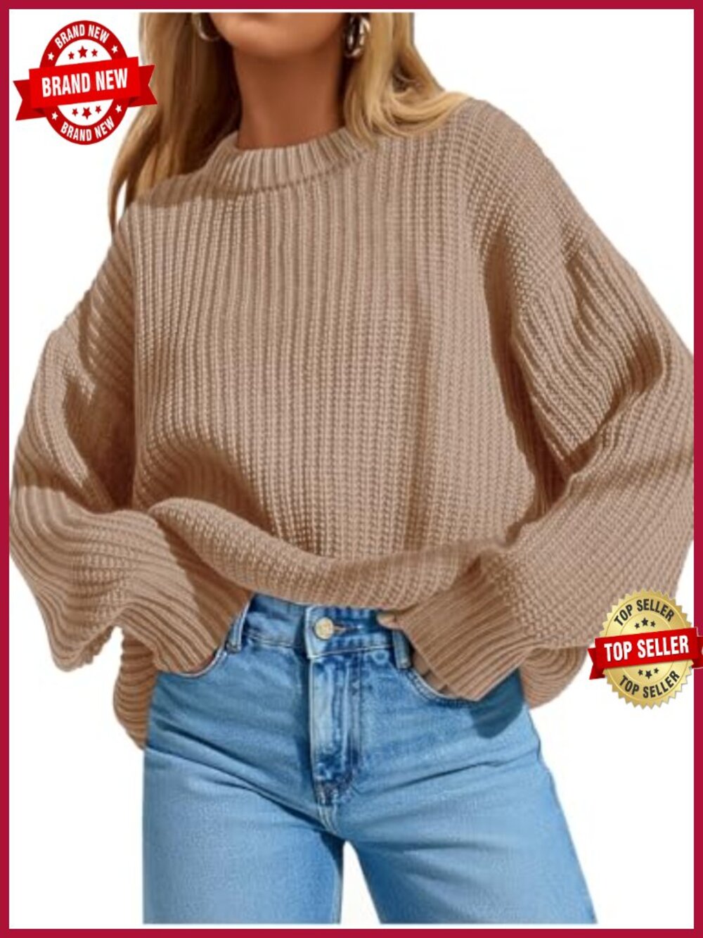 Oversized Crewneck Pullover Sweater Long Sleeve Batwing Knit